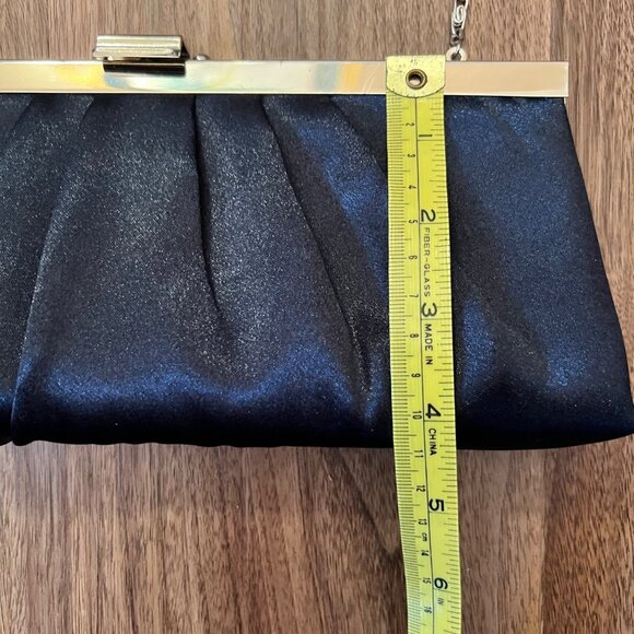 Jessica McClintock Y2K Black Clutch Shoulder Bag Evening Silver Drop Chain Strap - Picture 9 of 10